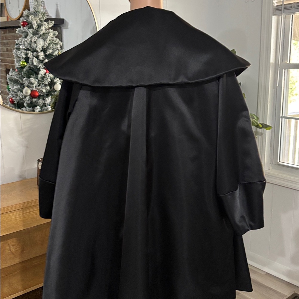 Morton Myles Vintage 1960 Black Satin Swing‎ Holiday Coat Pockets Women Size M - Picture 7 of 15